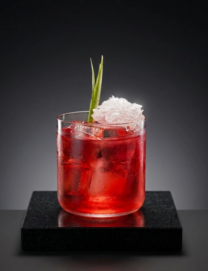 True North served over crushed ice in a short glass with a herb garnish